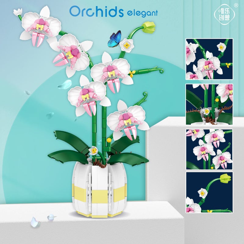 Preserved Orchid Assembled Building Blocks Flower Plant Potted Plants Compatible With Lego Building Blocks Rose Educational Toys Ornaments - Image 4
